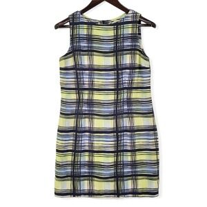 Ann Taylor Petite 10 Dress Silk Plaid Sleeveless Button Front Lined Preppy